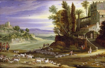 Landscape with Shepherds and the Supper at Emmaus by Marten Ryckaert
